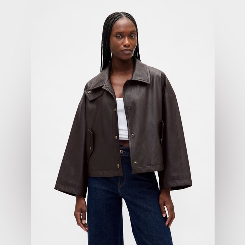 NWT! GAP Terra Brown Vegan Leather Swing Jacket - Size M/L